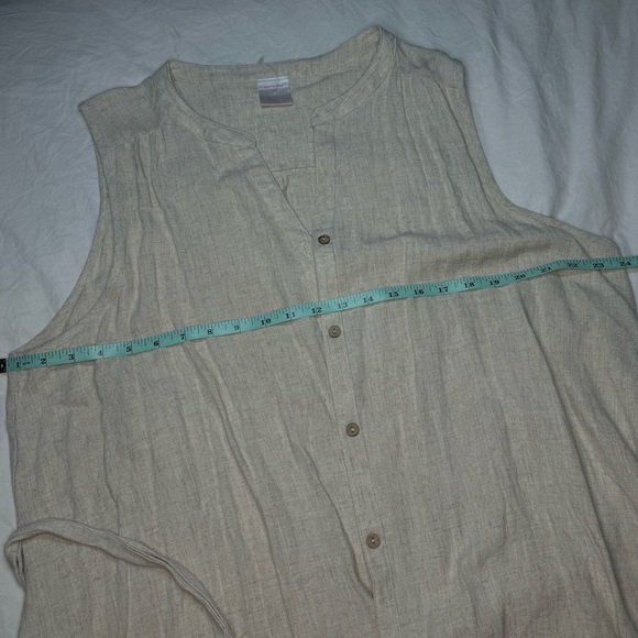 Sleeveless Linen Dress Beige Button-Down with Belt Oversized • Size 3X - Picture 4 of 7